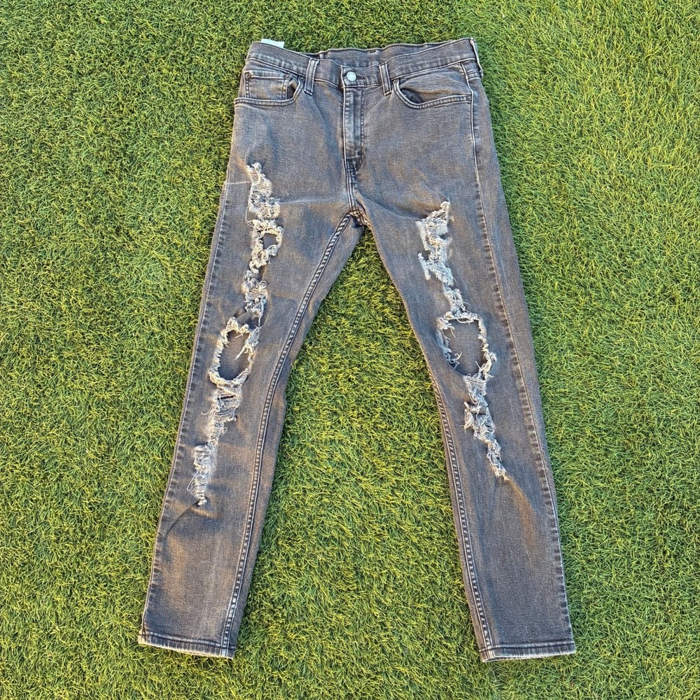 Levi's 512 Men's Black Ripped Size 31x29 Stretch Denim Cotton Distressed Faded - Picture 1 of 7